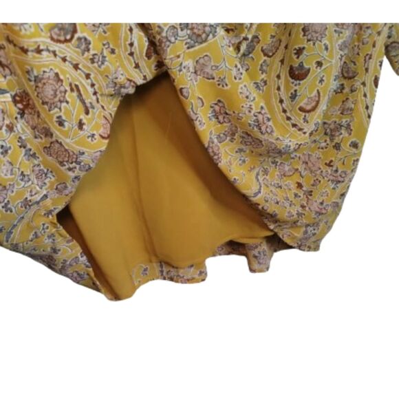 Paisley and Floral Gold Red Blue Smock Baby Doll V Neck Tie Blouse M - Picture 6 of 6